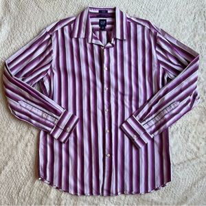 GAP | Mens Striped Purple White Fitted Premium Button Down Shirt 100% Cotton L